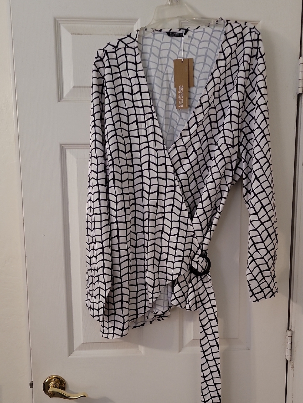 BloomChic White Top with Black Grid Print